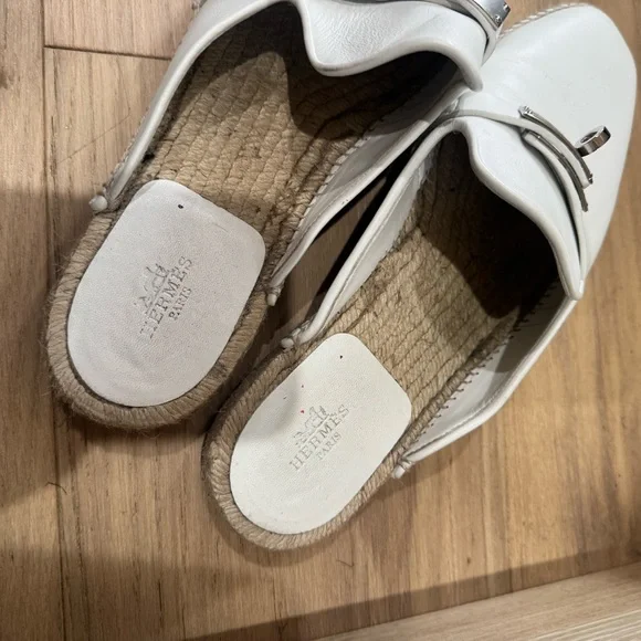 Hermes Cream Espadrilles with Silver Buckle - Picture 3 of 6